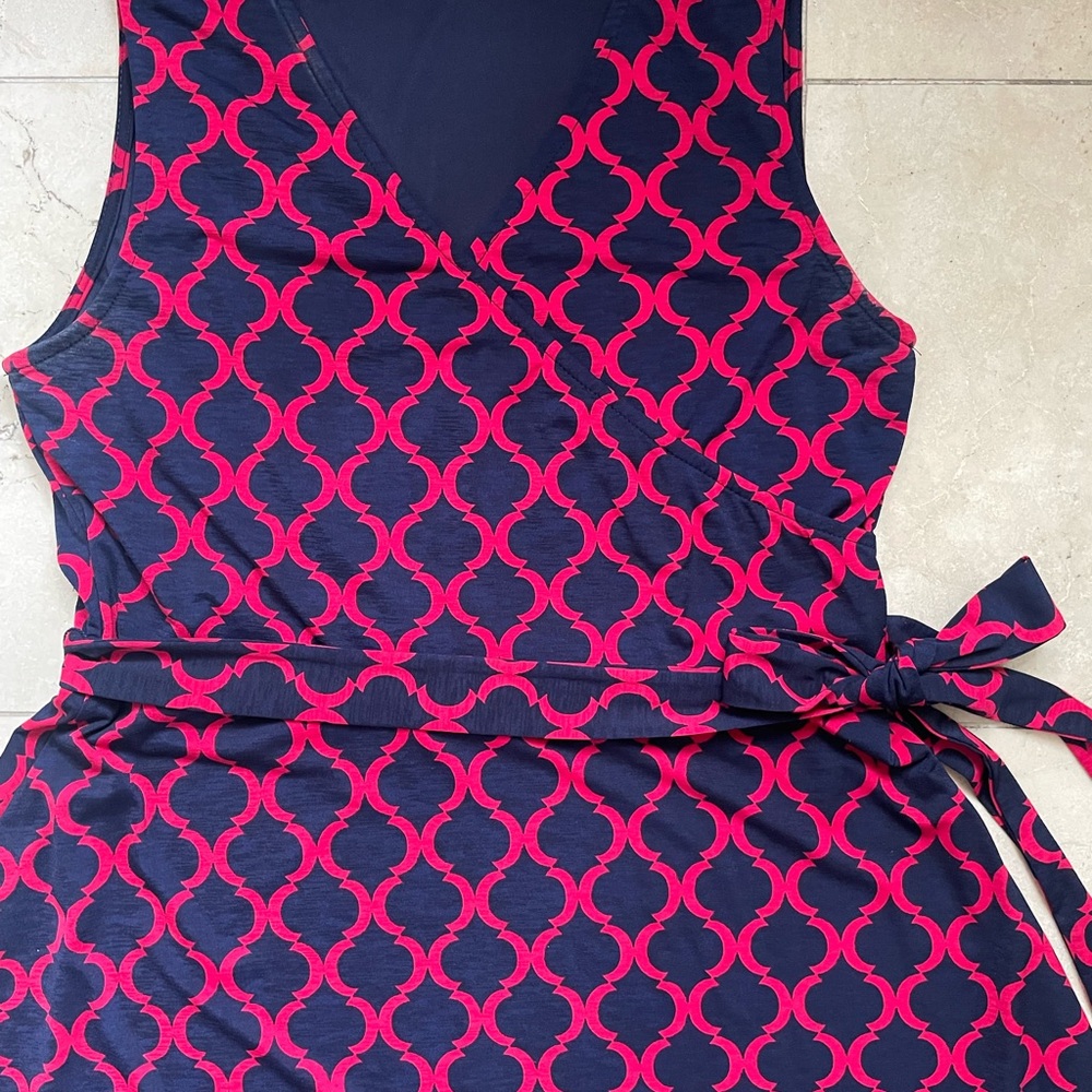 41 Hawthorne-MIX Navy and Red Faux Wrap Dress